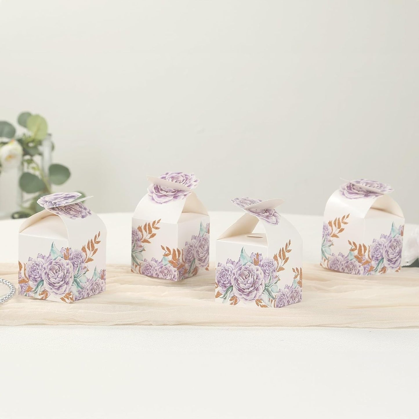 25 Lavender Peony Floral Top Party Favor Boxes 3x5" Thank You Presents Wrapping Paper Box for Garden Tea Party Baby Shower Birthday Events Reception Wedding Home Decorations Supplies