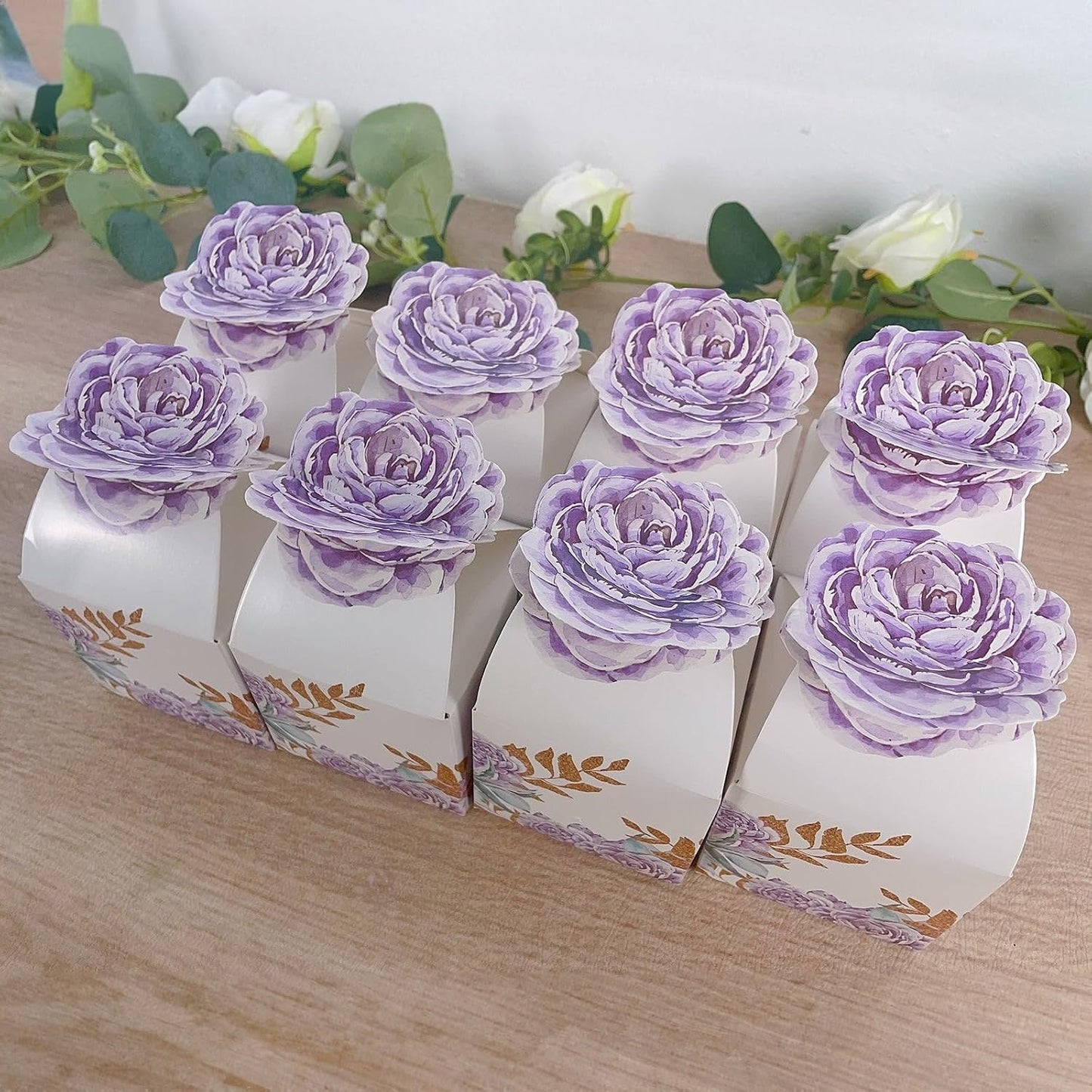 25 Lavender Peony Floral Top Party Favor Boxes 3x5" Thank You Presents Wrapping Paper Box for Garden Tea Party Baby Shower Birthday Events Reception Wedding Home Decorations Supplies