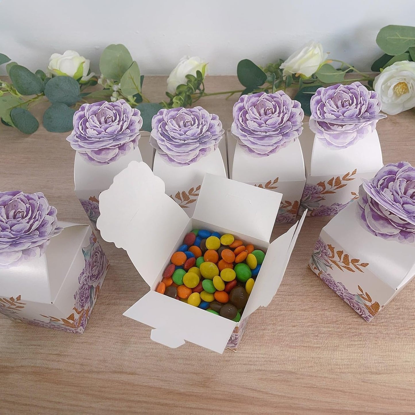 25 Lavender Peony Floral Top Party Favor Boxes 3x5" Thank You Presents Wrapping Paper Box for Garden Tea Party Baby Shower Birthday Events Reception Wedding Home Decorations Supplies