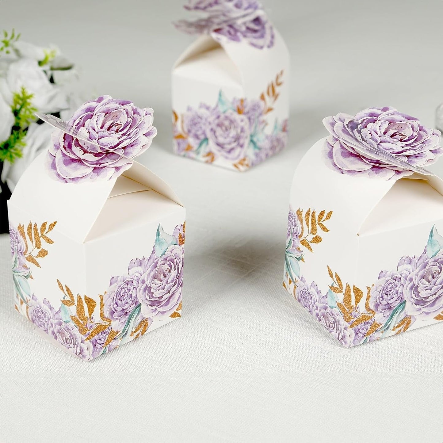 25 Lavender Peony Floral Top Party Favor Boxes 3x5" Thank You Presents Wrapping Paper Box for Garden Tea Party Baby Shower Birthday Events Reception Wedding Home Decorations Supplies