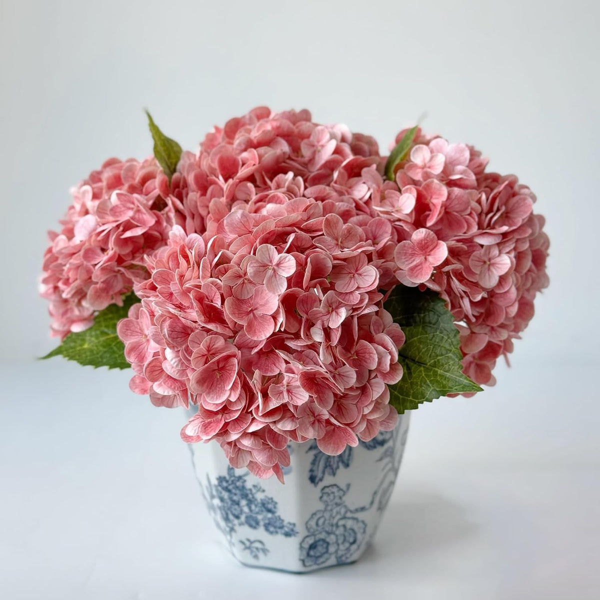 Peach Pink Artificial Hydrangea Flower 3 Pcs 21 inches Lifelike Real Touch Large Faux Hydrangea for Home Party Outdoor Wedding Decor Baby Shower Flower Table Centerpiece