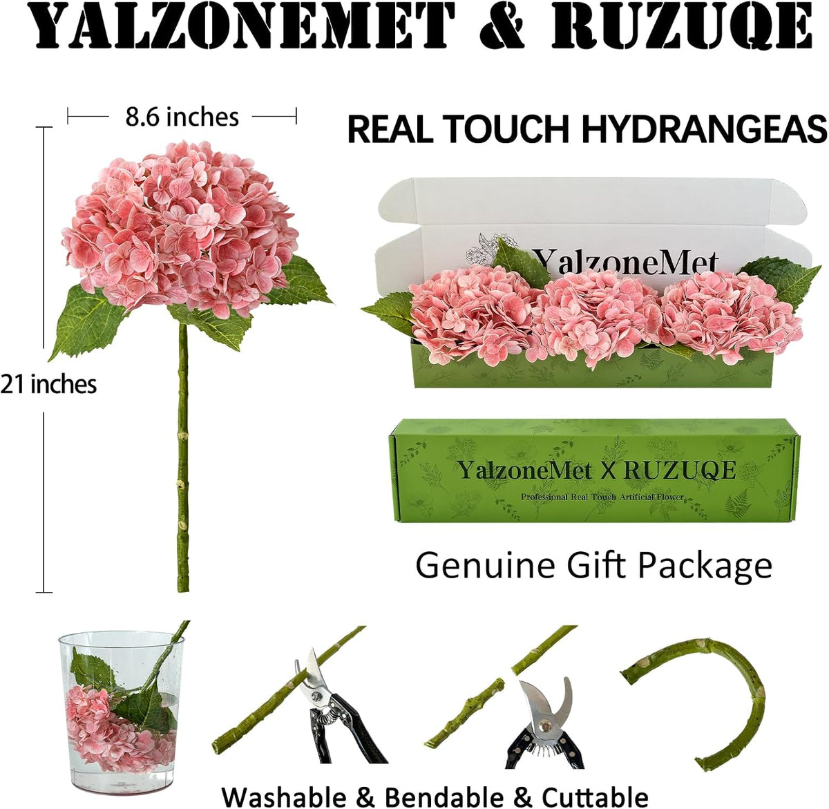 Peach Pink Artificial Hydrangea Flower 3 Pcs 21 inches Lifelike Real Touch Large Faux Hydrangea for Home Party Outdoor Wedding Decor Baby Shower Flower Table Centerpiece