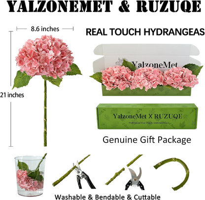 Peach Pink Artificial Hydrangea Flower 3 Pcs 21 inches Lifelike Real Touch Large Faux Hydrangea for Home Party Outdoor Wedding Decor Baby Shower Flower Table Centerpiece