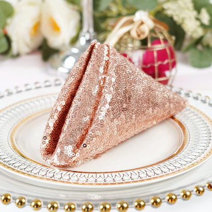 Poise3EHome 30x30cm Rose Gold Sequin Napkins, Set of 12 Glitter Table Napkins for Weddings, Parties, Thanksgiving, Christmas Decor