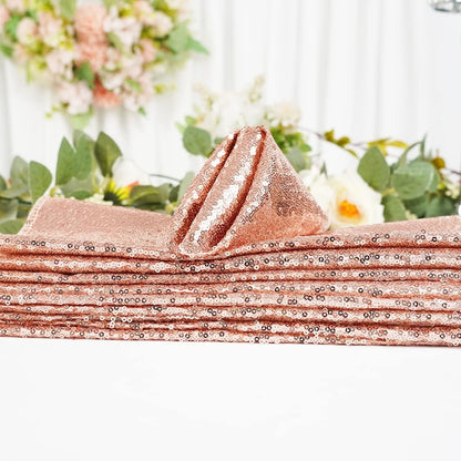 Poise3EHome 30x30cm Rose Gold Sequin Napkins, Set of 12 Glitter Table Napkins for Weddings, Parties, Thanksgiving, Christmas Decor