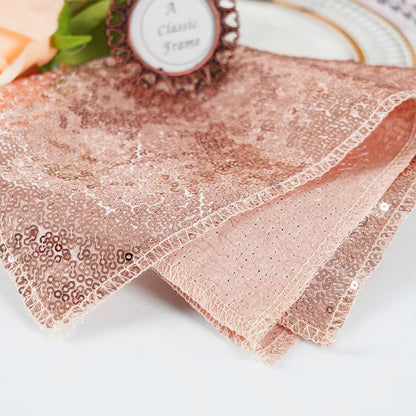 Poise3EHome 30x30cm Rose Gold Sequin Napkins, Set of 12 Glitter Table Napkins for Weddings, Parties, Thanksgiving, Christmas Decor