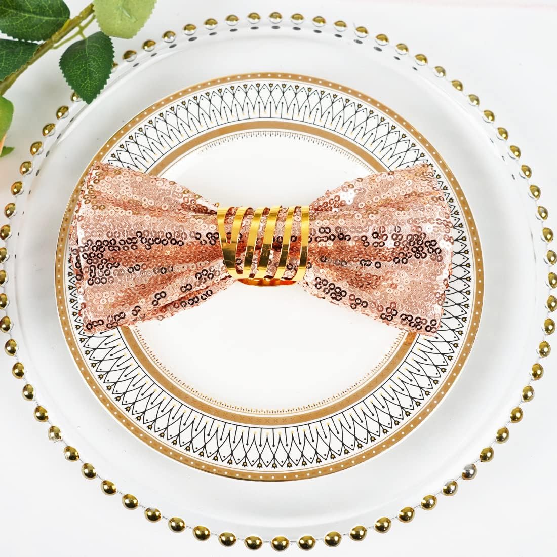 Poise3EHome 30x30cm Rose Gold Sequin Napkins, Set of 12 Glitter Table Napkins for Weddings, Parties, Thanksgiving, Christmas Decor