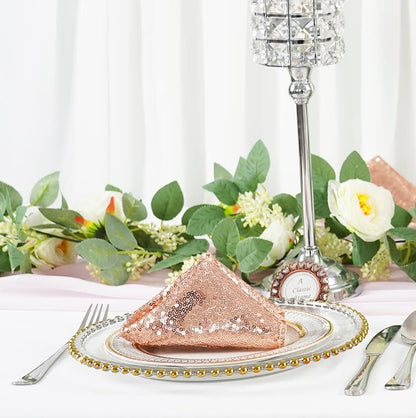 Poise3EHome 30x30cm Rose Gold Sequin Napkins, Set of 12 Glitter Table Napkins for Weddings, Parties, Thanksgiving, Christmas Decor