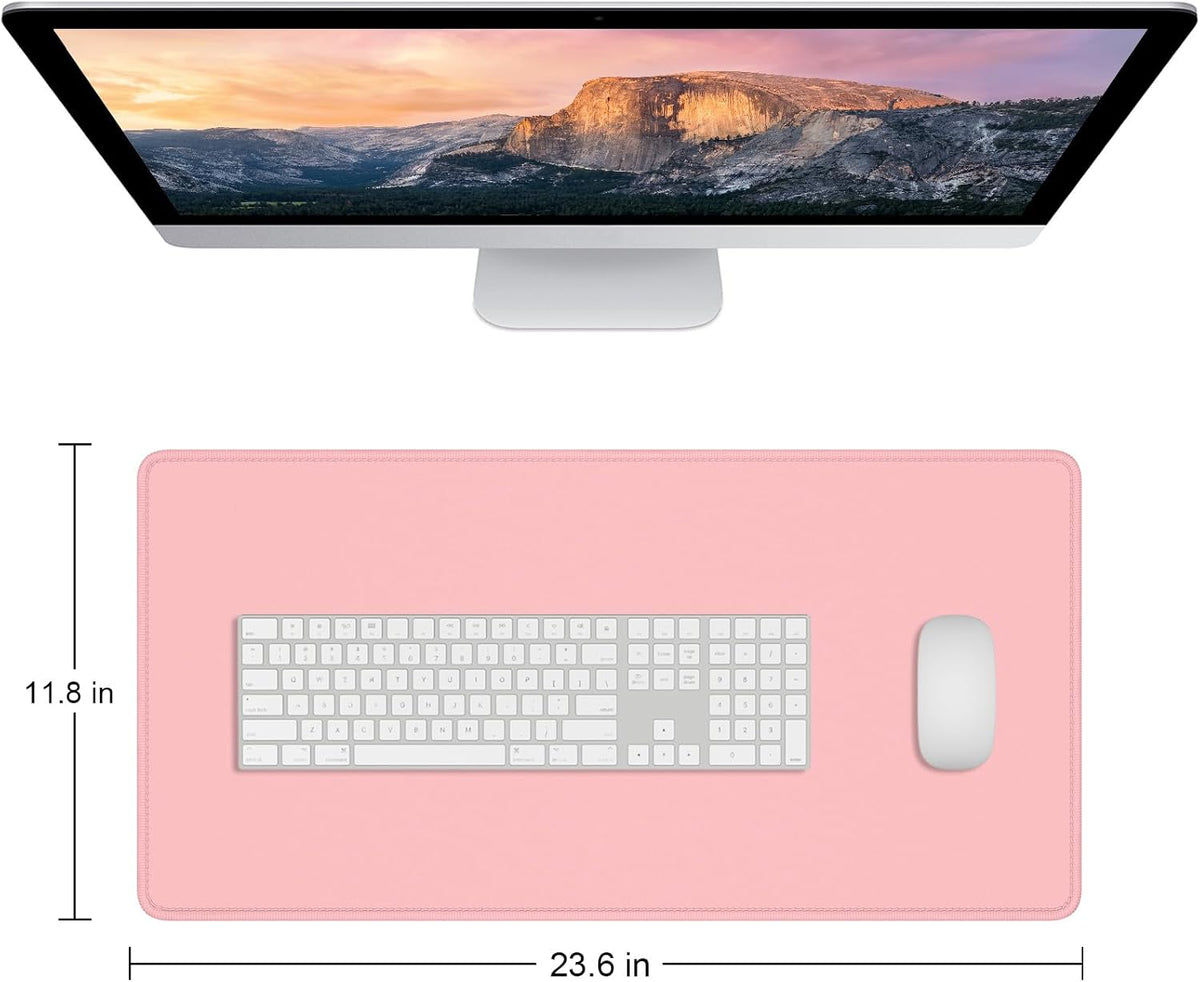 Large Mouse Pad, Extended Gaming Mouse Mat with Stitched Edges, Full Size Desk Mats with Non-Slip Base, Computer Big Desktop Keyboard Pad for Gamer, Laptop, Office, 23.6 x 11.8 in, Pink