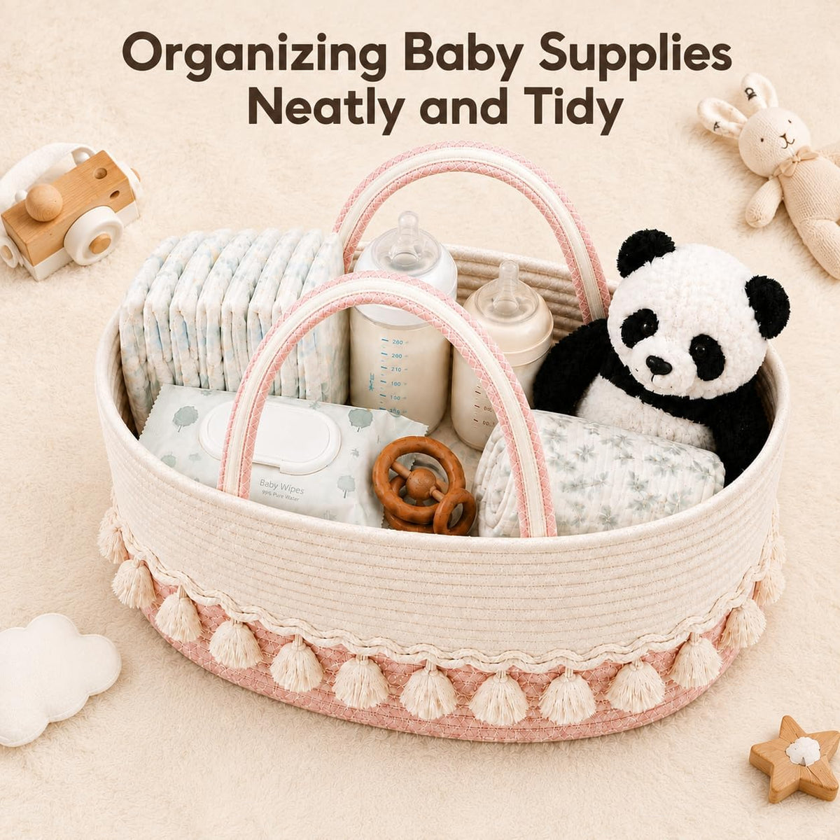 Baby Diaper Caddy Organizer, Portable Nursery Storage Basket