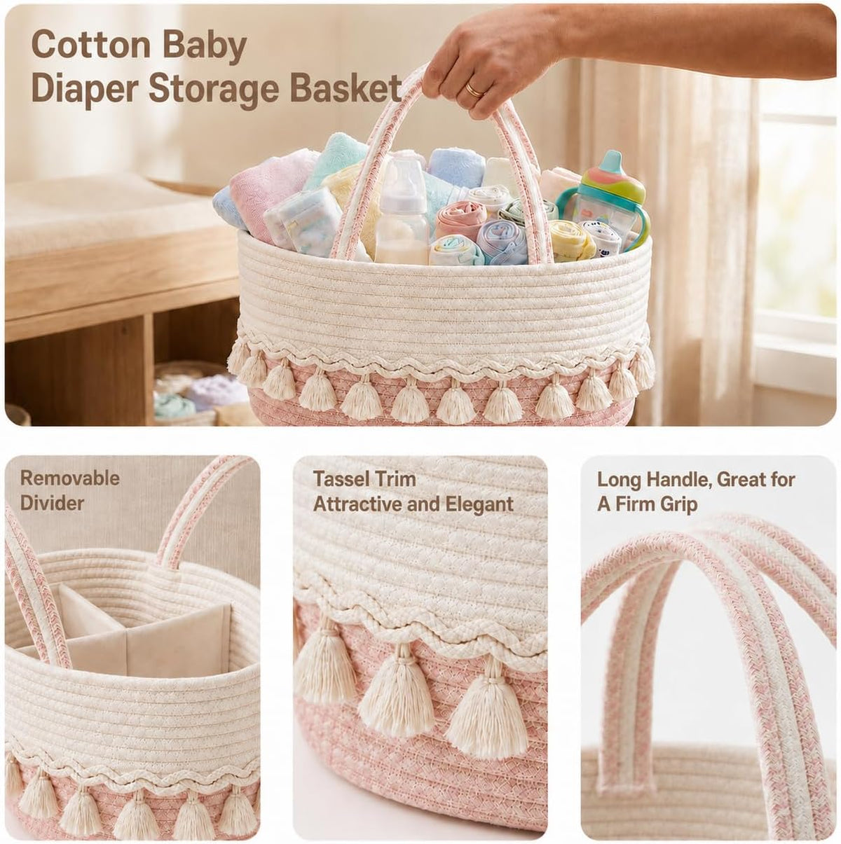 Baby Diaper Caddy Organizer, Portable Nursery Storage Basket