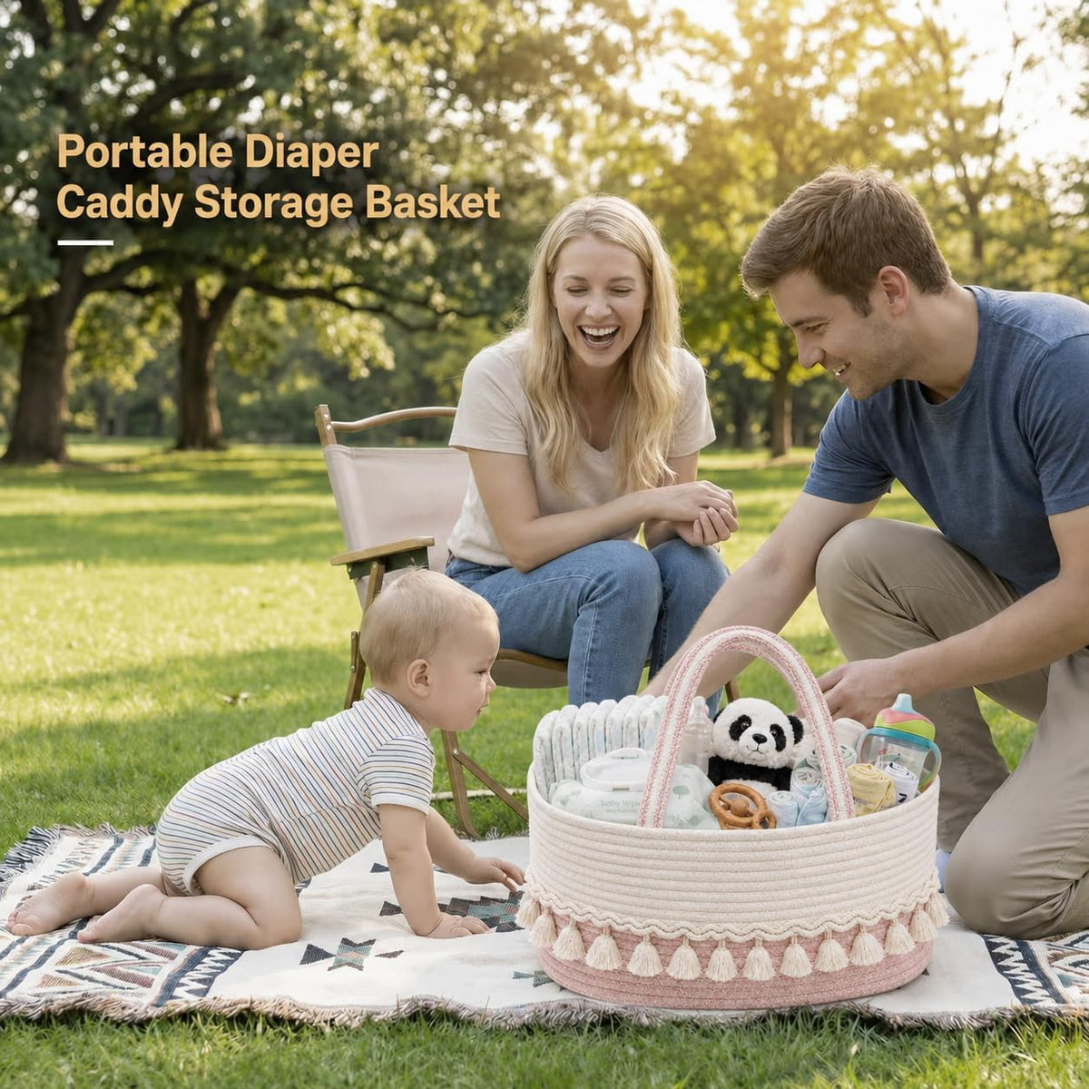 Baby Diaper Caddy Organizer, Portable Nursery Storage Basket
