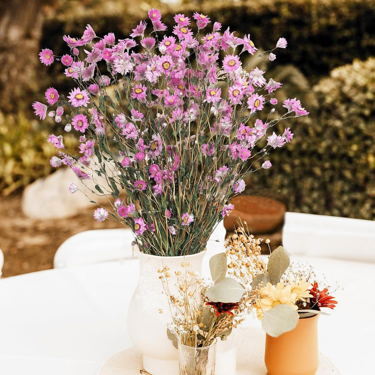 Dried Daisy Flowers Bouquet Dried Flowers Pink with Stems Real Chrysanthemum Gerber Daisies Arrangements for Wedding Farmhouse Vase Decorations DIY Home Party Wildflower Decor