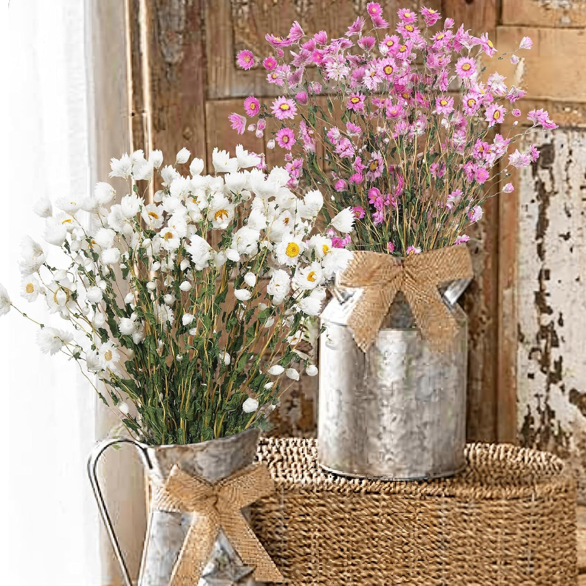 Dried Daisy Flowers Bouquet Dried Flowers Pink with Stems Real Chrysanthemum Gerber Daisies Arrangements for Wedding Farmhouse Vase Decorations DIY Home Party Wildflower Decor