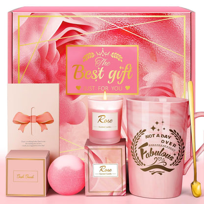 Birthday Gifts for Women Mom Wife, Pink Spa Relaxation Basket Set