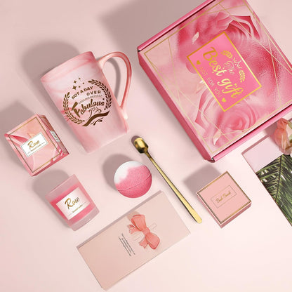 Birthday Gifts for Women Mom Wife, Pink Spa Relaxation Basket Set