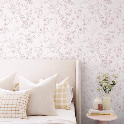 Peel and Stick Wallpaper Floral Pink Stick on Wall Paper Vintage French Contact Paper for Cabinet Textured Removable Self Adhesive Wallpaper Vinyl Roll Shelf Deco, 17.3x78.7in