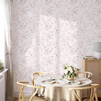 Peel and Stick Wallpaper Floral Pink Stick on Wall Paper Vintage French Contact Paper for Cabinet Textured Removable Self Adhesive Wallpaper Vinyl Roll Shelf Deco, 17.3x78.7in