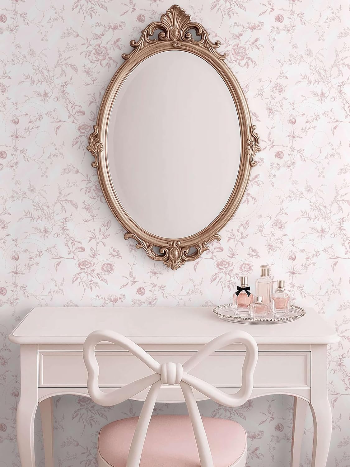 Peel and Stick Wallpaper Floral Pink Stick on Wall Paper Vintage French Contact Paper for Cabinet Textured Removable Self Adhesive Wallpaper Vinyl Roll Shelf Deco, 17.3x78.7in