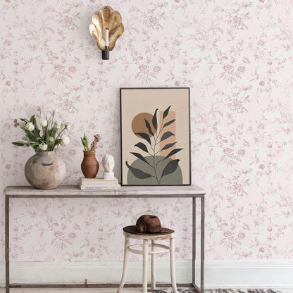 Peel and Stick Wallpaper Floral Pink Stick on Wall Paper Vintage French Contact Paper for Cabinet Textured Removable Self Adhesive Wallpaper Vinyl Roll Shelf Deco, 17.3x78.7in