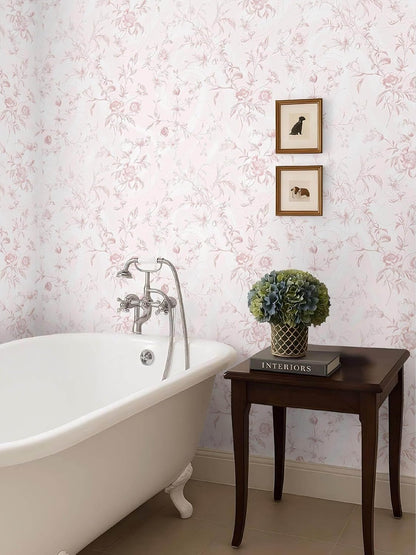 Peel and Stick Wallpaper Floral Pink Stick on Wall Paper Vintage French Contact Paper for Cabinet Textured Removable Self Adhesive Wallpaper Vinyl Roll Shelf Deco, 17.3x78.7in