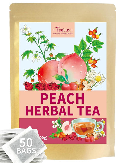 Peach Herbal Tea Bags, Fruity & Sweet Taste, Caffeine Free, 50 Count