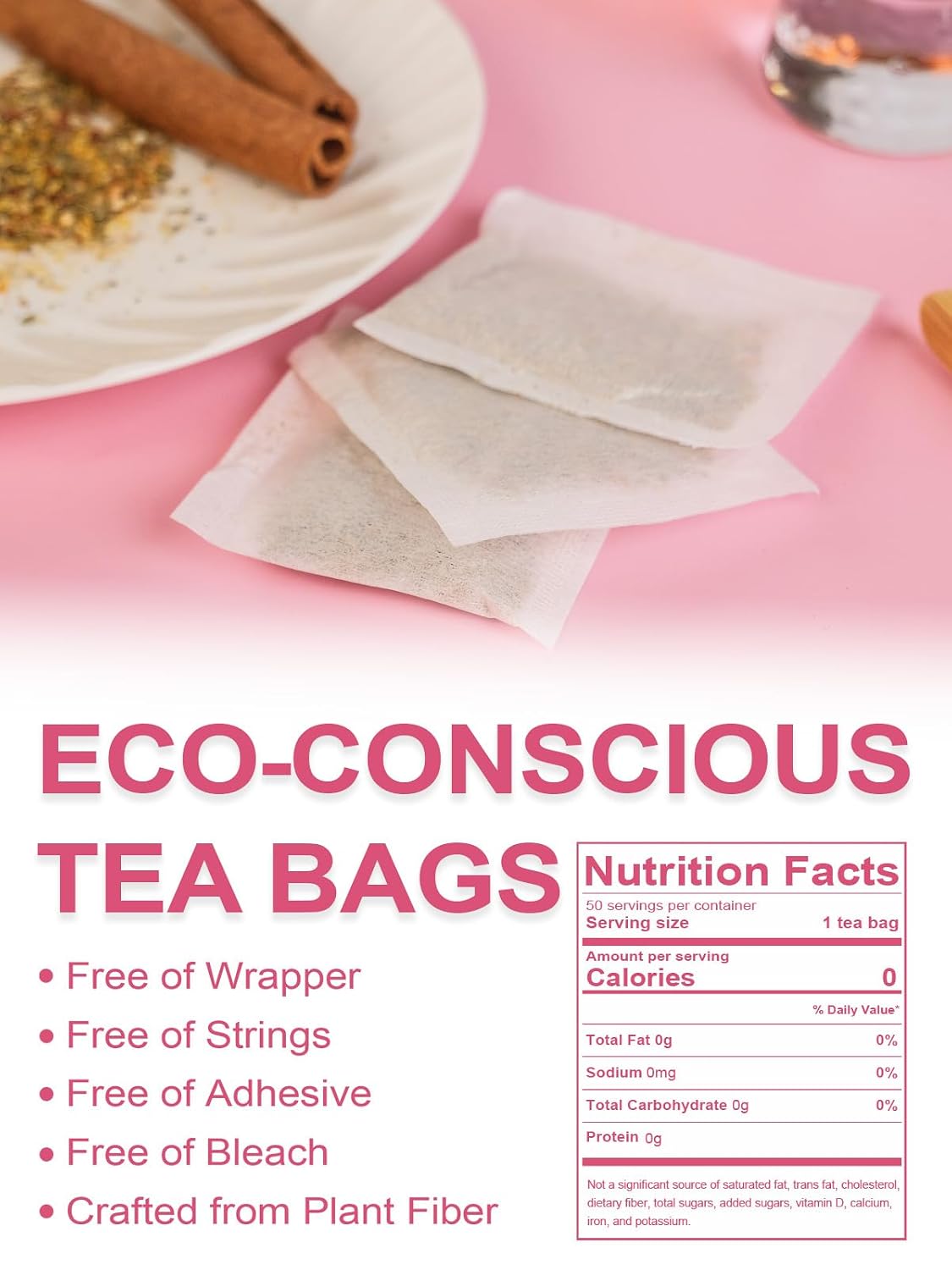 Peach Herbal Tea Bags, Fruity & Sweet Taste, Caffeine Free, 50 Count