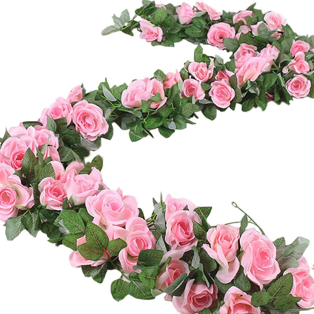 16Ft Artificial Rose Garland Vine (Pink/2PCS)