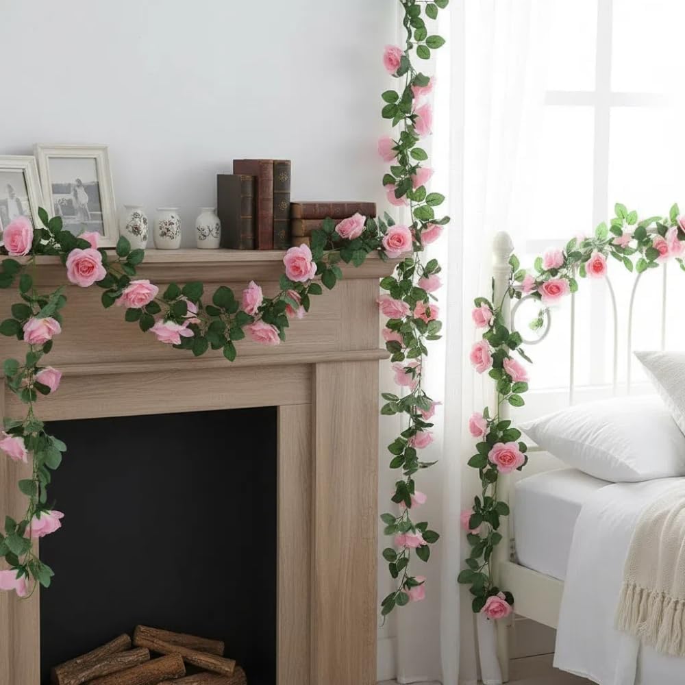 16Ft Artificial Rose Garland Vine (Pink/2PCS)