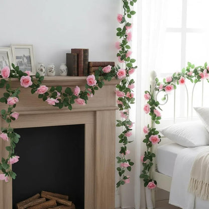 16Ft Artificial Rose Garland Vine (Pink/2PCS)