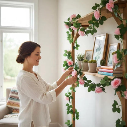 16Ft Artificial Rose Garland Vine (Pink/2PCS)