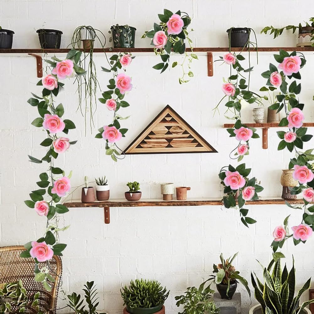 16Ft Artificial Rose Garland Vine (Pink/2PCS)