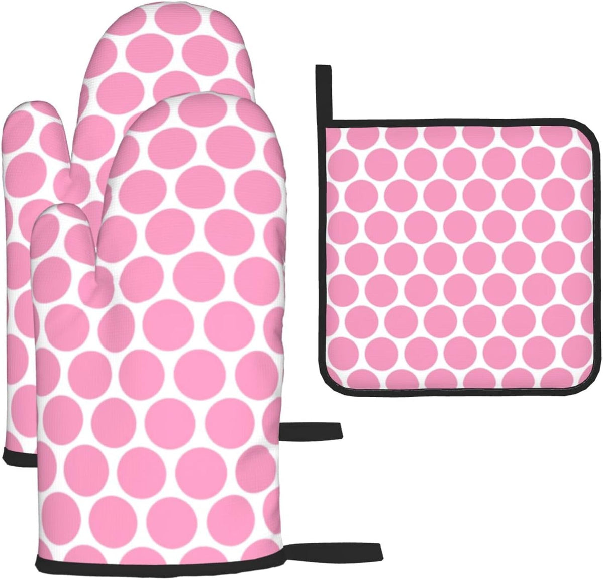 3PCS Oven Mitts and Pot Holders Sets, Light Pink Polka Dot Pattern Oven Mitts Set Heat Resistant Kitchen Microwave Gloves Safe for Baking,Cooking, BBQ