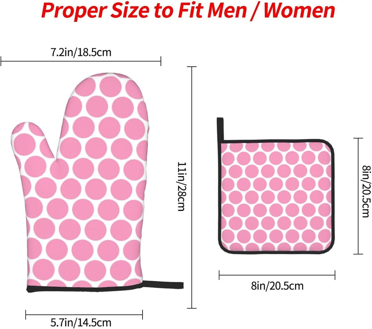 3PCS Oven Mitts and Pot Holders Sets, Light Pink Polka Dot Pattern Oven Mitts Set Heat Resistant Kitchen Microwave Gloves Safe for Baking,Cooking, BBQ