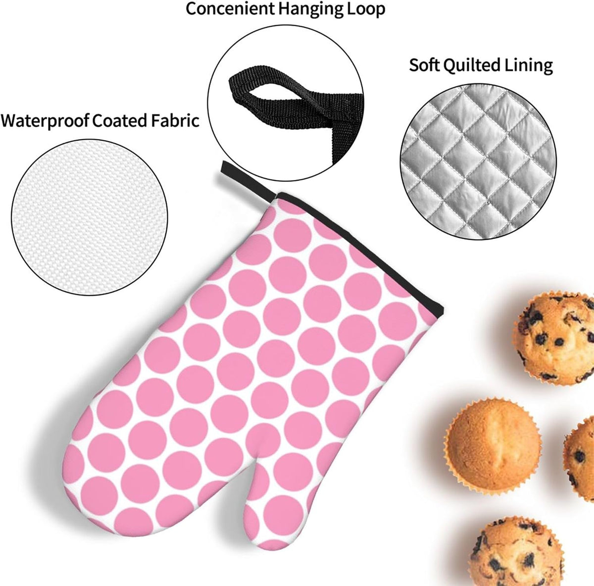 3PCS Oven Mitts and Pot Holders Sets, Light Pink Polka Dot Pattern Oven Mitts Set Heat Resistant Kitchen Microwave Gloves Safe for Baking,Cooking, BBQ