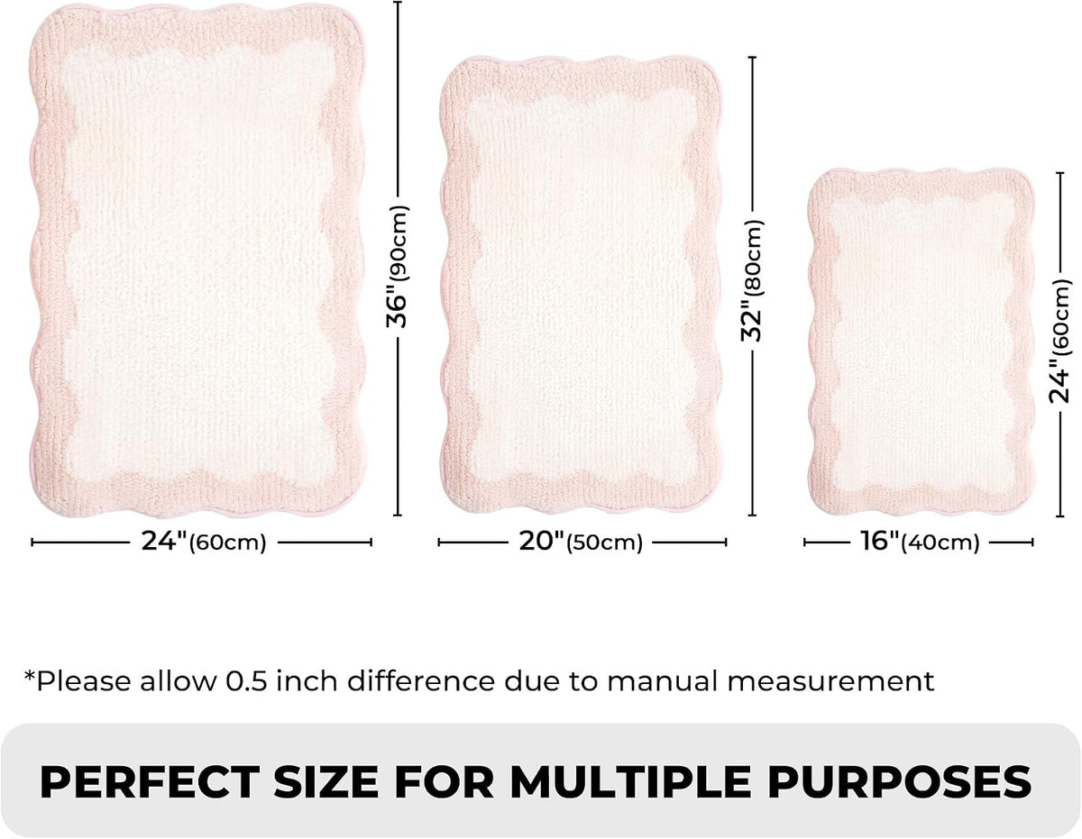 Waved Pink Bathroom Rug, 24" x 16", Cute Scalloped Bath Mat
