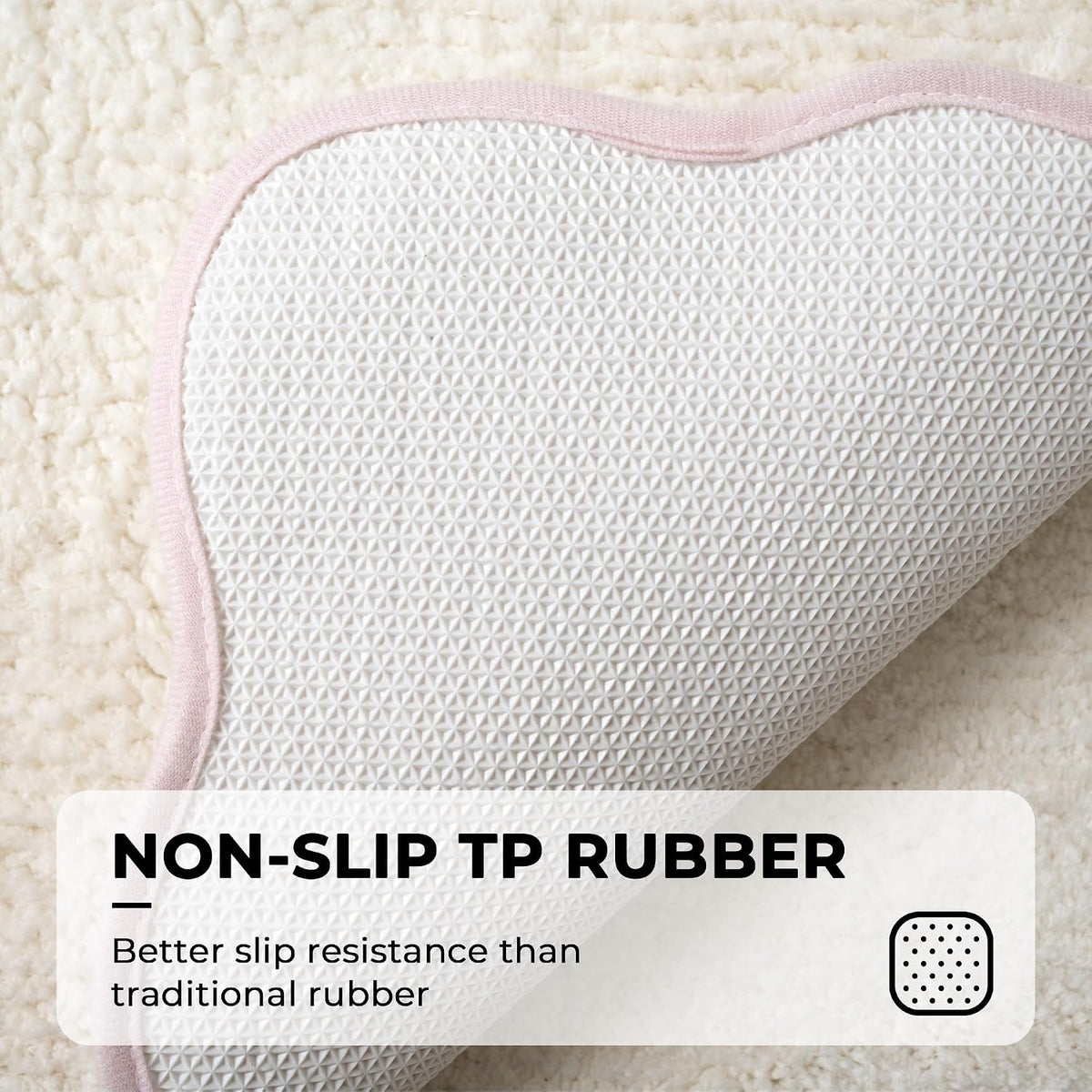 Waved Pink Bathroom Rug, 24" x 16", Cute Scalloped Bath Mat