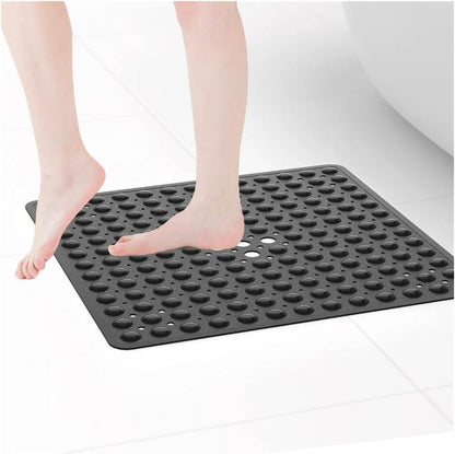 53x53cm Shower Mat Suction Cup PVC Anti Slip Bath Square Floor Pad Non Safety for Bathtub Bathroom Carpet(1x Pink)