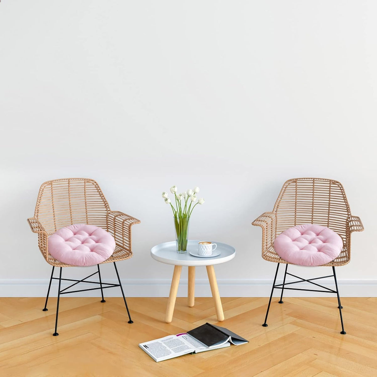 Set of 2 Round Chair Cushion 14"x14" Memory Foam Circular Dining Kitchen Chair Seat Cushion,Non Slip Floor Seat Cushion for Indoor Outdoor Chair Pad (Pink)