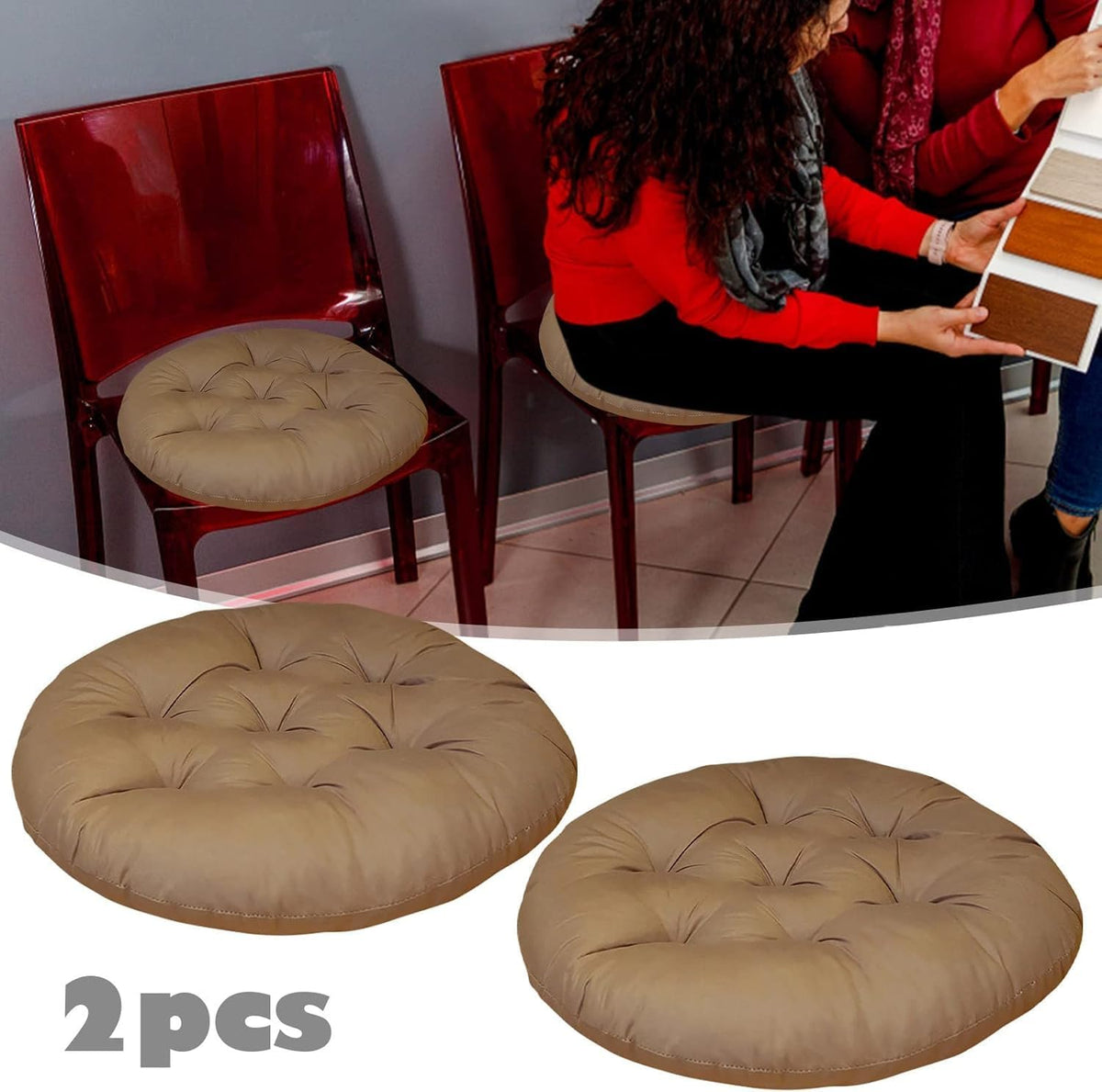 Set of 2 Round Chair Cushion 14"x14" Memory Foam Circular Dining Kitchen Chair Seat Cushion,Non Slip Floor Seat Cushion for Indoor Outdoor Chair Pad (Pink)