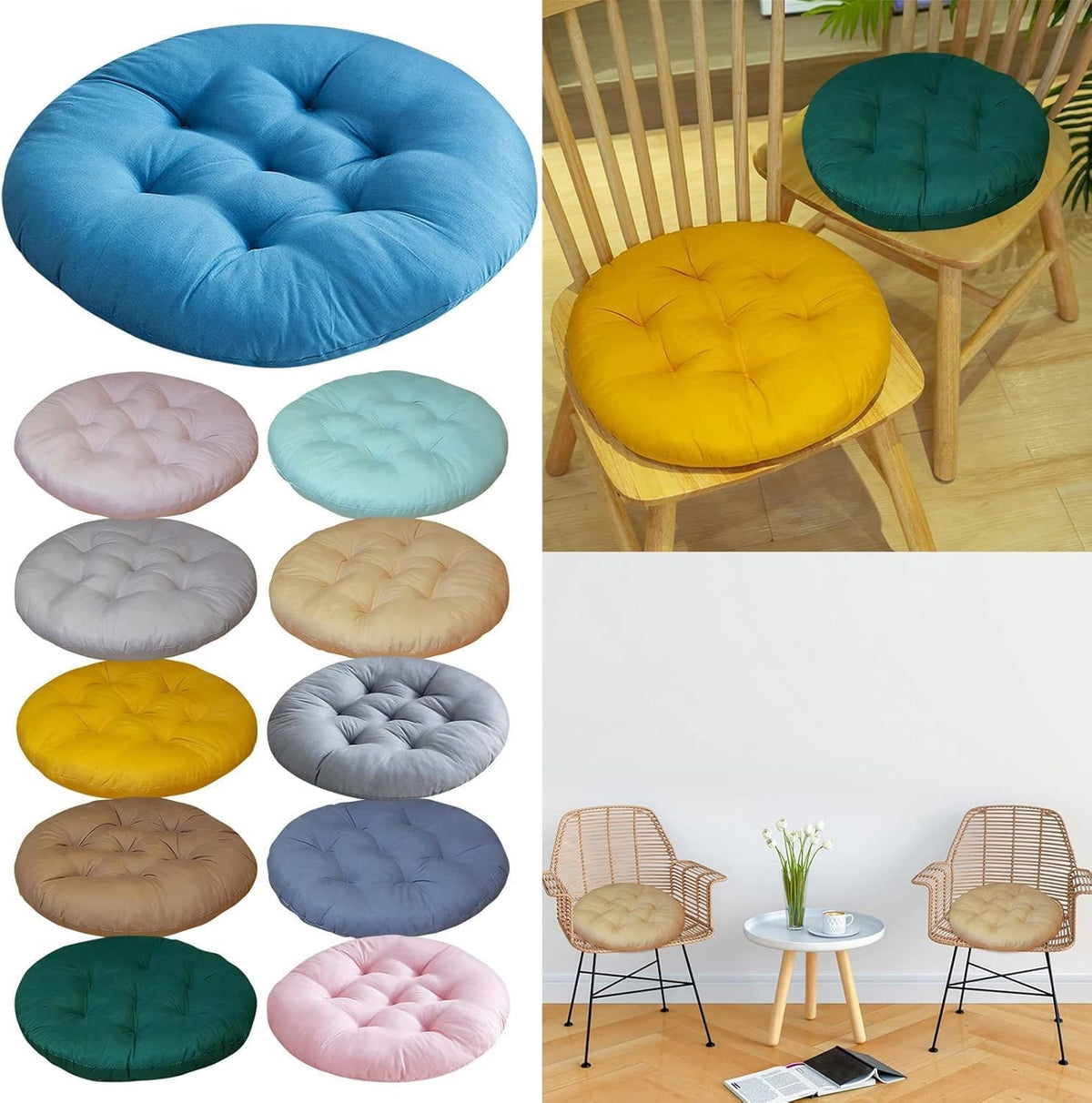 Set of 2 Round Chair Cushion 14"x14" Memory Foam Circular Dining Kitchen Chair Seat Cushion,Non Slip Floor Seat Cushion for Indoor Outdoor Chair Pad (Pink)