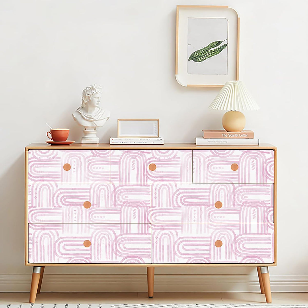 Boho Peel and Stick Wallpaper Modern Light Pink Contact Paper 17.3"x 1200" Self-Adhesive Removable Waterproof Geometric Wallpaper Vinyl Roll for Bathroom Bedroom Cabinets Décor