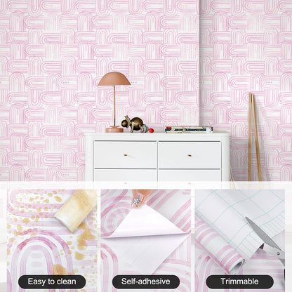 Boho Peel and Stick Wallpaper Modern Light Pink Contact Paper 17.3"x 1200" Self-Adhesive Removable Waterproof Geometric Wallpaper Vinyl Roll for Bathroom Bedroom Cabinets Décor