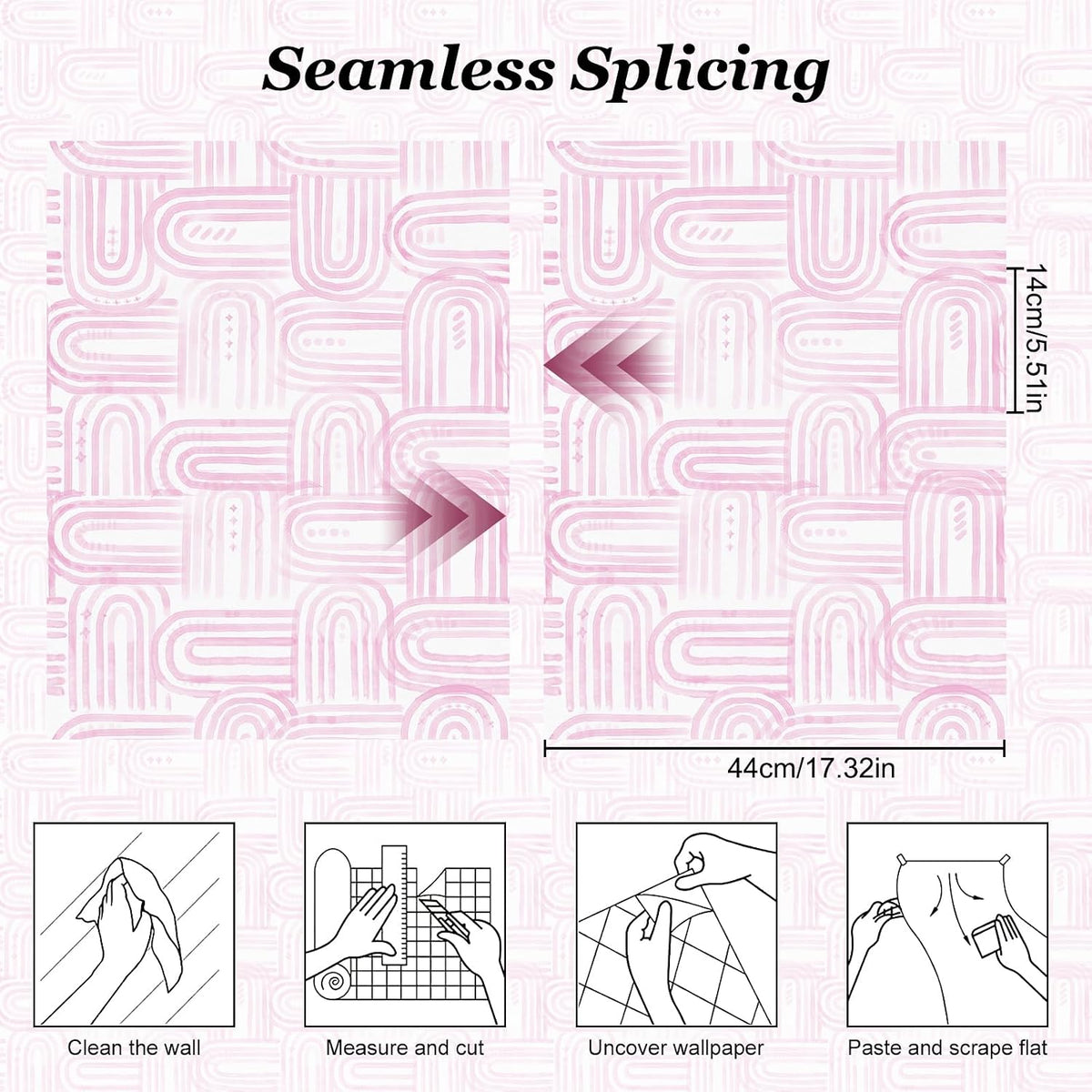 Boho Peel and Stick Wallpaper Modern Light Pink Contact Paper 17.3"x 1200" Self-Adhesive Removable Waterproof Geometric Wallpaper Vinyl Roll for Bathroom Bedroom Cabinets Décor