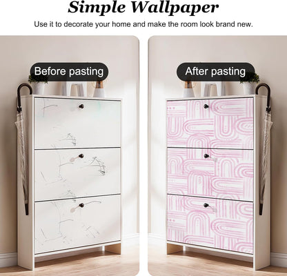Boho Peel and Stick Wallpaper Modern Light Pink Contact Paper 17.3"x 1200" Self-Adhesive Removable Waterproof Geometric Wallpaper Vinyl Roll for Bathroom Bedroom Cabinets Décor