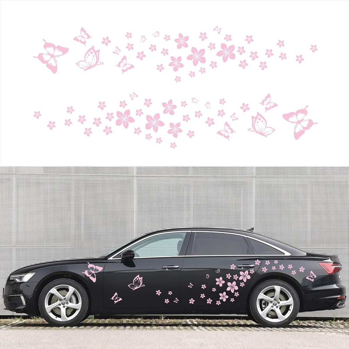 Butterfly Flower Graphic Car Sticker Fun DIY Waterproof Decal for car Door Hood Bumper Windows Motorcycle Laptop Doors and Windows Vinyl Accessories(Pink) 74PCS