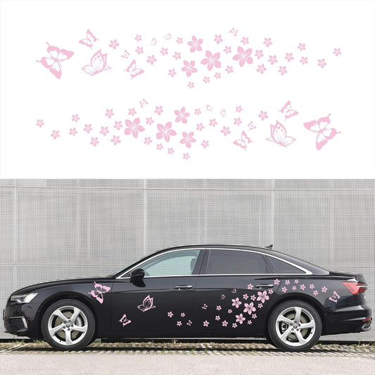 Butterfly Flower Graphic Car Sticker Fun DIY Waterproof Decal for car Door Hood Bumper Windows Motorcycle Laptop Doors and Windows Vinyl Accessories(Pink) 74PCS