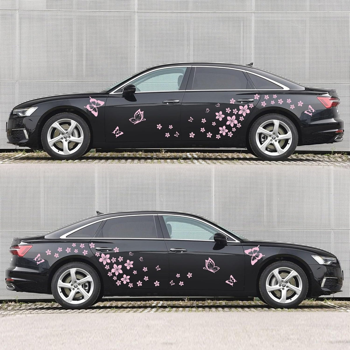 Butterfly Flower Graphic Car Sticker Fun DIY Waterproof Decal for car Door Hood Bumper Windows Motorcycle Laptop Doors and Windows Vinyl Accessories(Pink) 74PCS