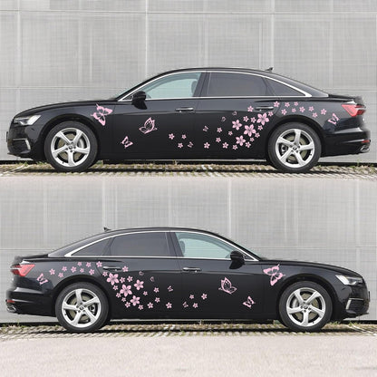 Butterfly Flower Graphic Car Sticker Fun DIY Waterproof Decal for car Door Hood Bumper Windows Motorcycle Laptop Doors and Windows Vinyl Accessories(Pink) 74PCS