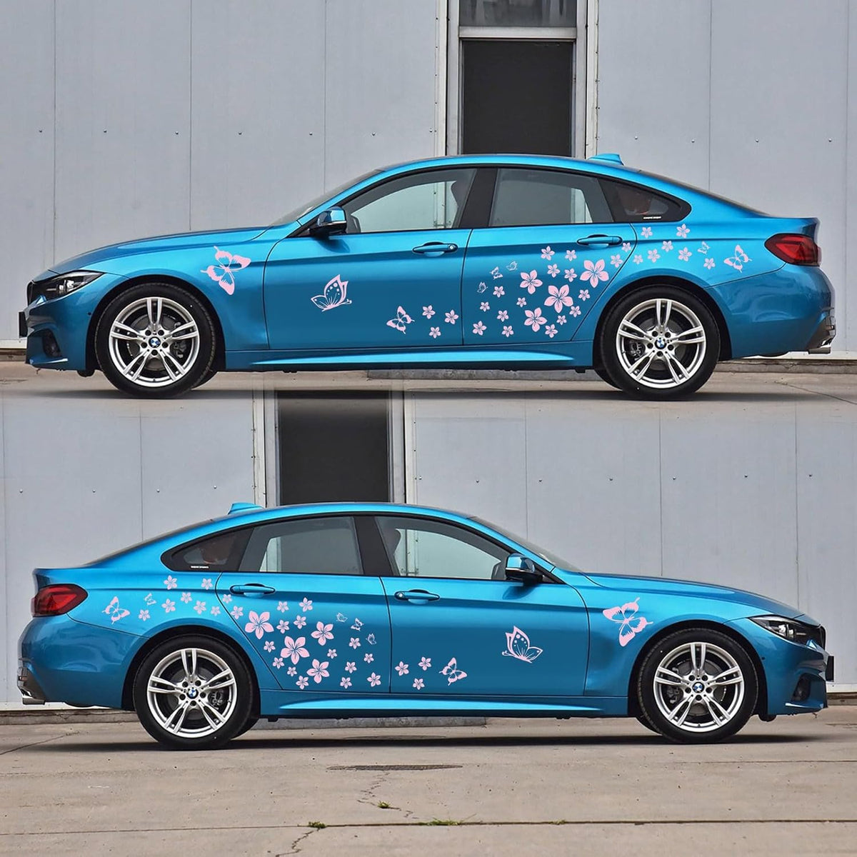 Butterfly Flower Graphic Car Sticker Fun DIY Waterproof Decal for car Door Hood Bumper Windows Motorcycle Laptop Doors and Windows Vinyl Accessories(Pink) 74PCS